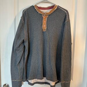 Carbon2Cobalt Jersey Kinetic Henley Cotton Charcoal Grey & Tan Shirt, Large